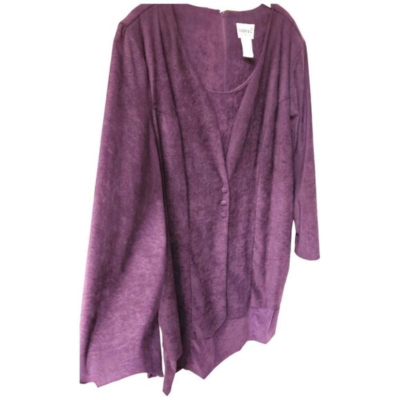 NWOT FASHION BUG Vintage PlumโLongSleeve Layered Faux Suede Jacket Dress - Picture 6 of 15